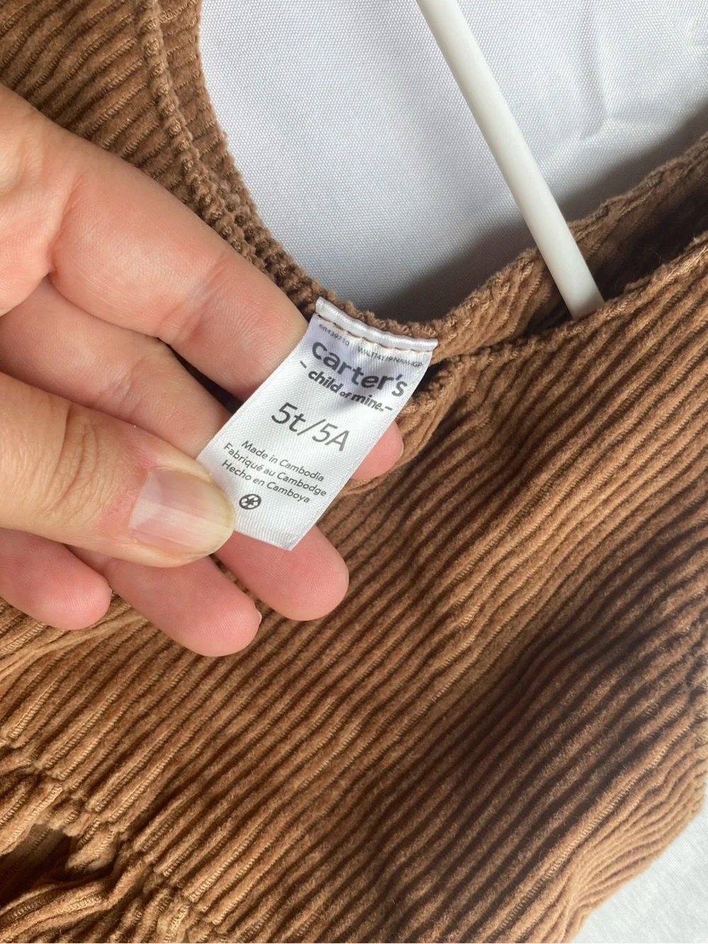 Carter's Girl’s Brown Corduroy Pinafore Overalls with Buttons on back